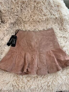 bebe Dusty Rose Suede Flared Mini Skirt